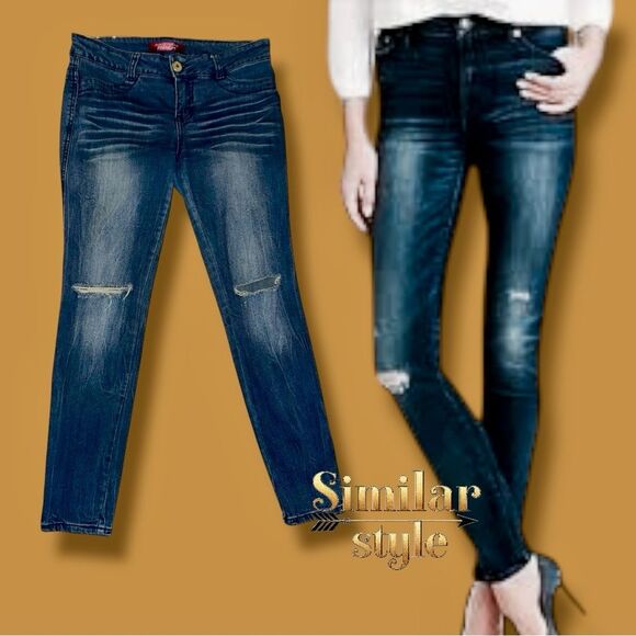 Almost Famous Premium Jeans Skinny Distressed Streetwear Baddie Junior’s Size 7 - Picture 11 of 16